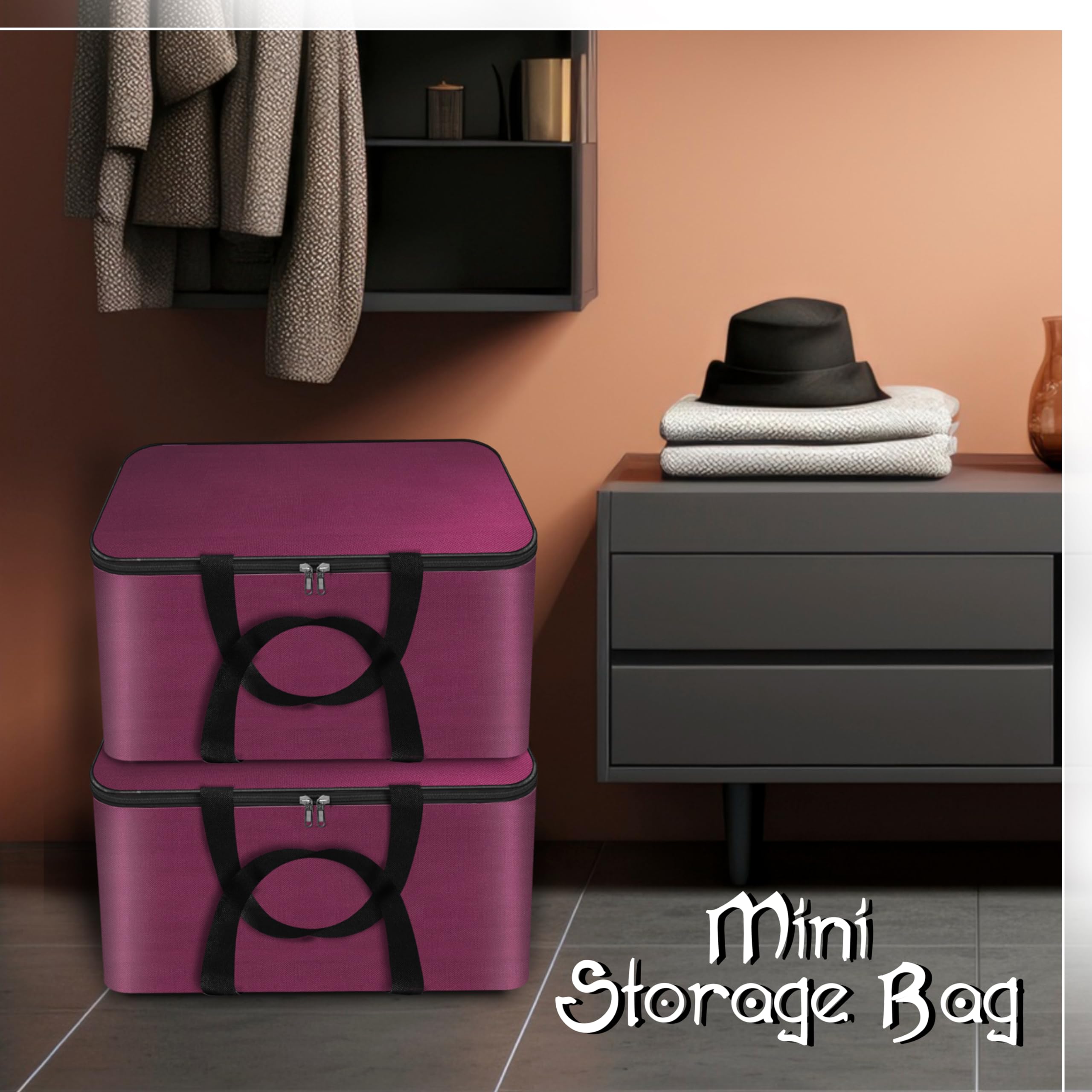 Storite Non-Woven 5 Pack Nonwoven Mini Storage Bag Cloth Organizer With Zippered Closure And Handle (41X35X23.5 Cm, Magenta) Rec